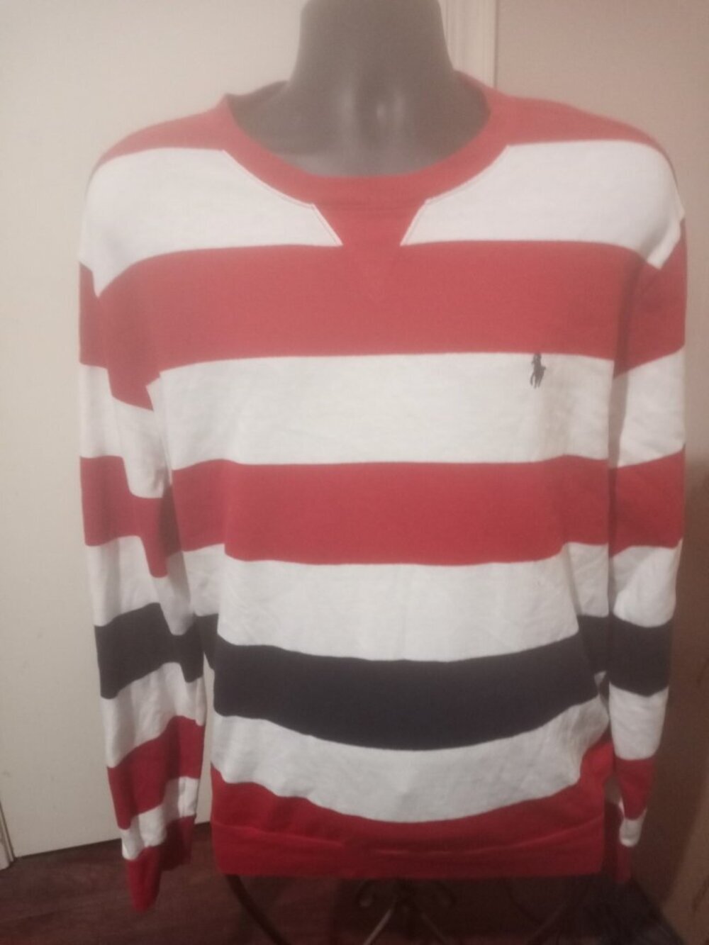 Polo Ralph Lauren Crewneck Sweater Mens XL Striped Red White Blue Polo USA Logo